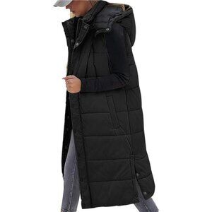 Women's Long Puffer Vest Jacket Sleeveless Vest Zip Up Winter Coat